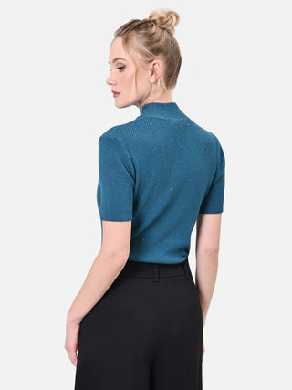 Haut en viscose bleu canard à touches de lumière