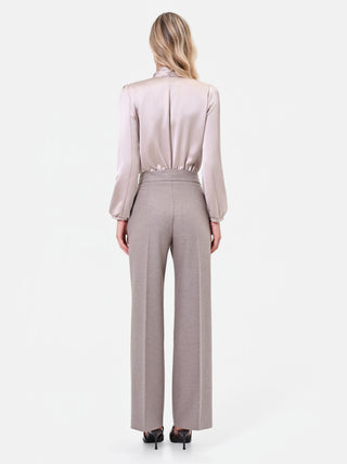 Pantalone a vita alta in misto viscosa tortora beige