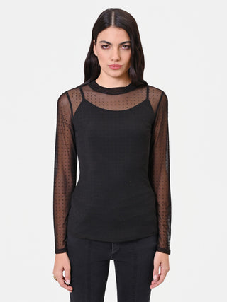 Black Layered Tulle T-Shirt with Rhinestones