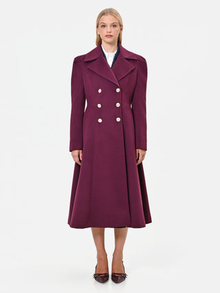 Burgundy Red Double-Breasted Flared Coat