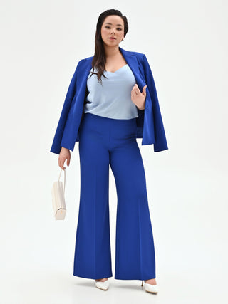 Pantalone Curvy a palazzo blu cina dalla linea fluida in cadi