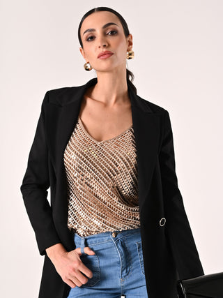 Gold Crochet & Sequin Top