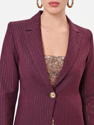 Burgundy Pinstripe Viscose-Blend Jacket