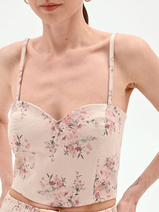 Floral Print Denim Bustier Top