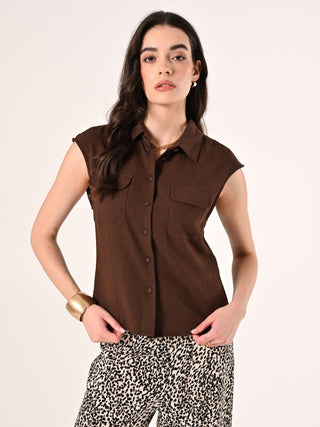 Camicetta in Lino Viscosa Marrone