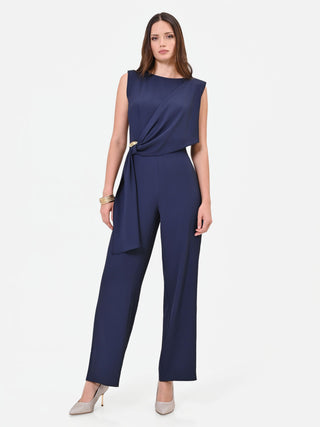Navy Draped Palazzo Jumpsuit