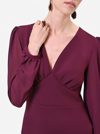 Abito lungo asimmetrico bordeaux rosso