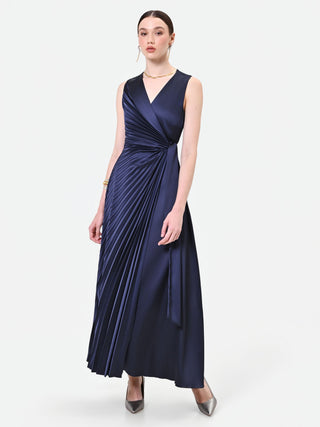 Abito lungo blu navy plissé