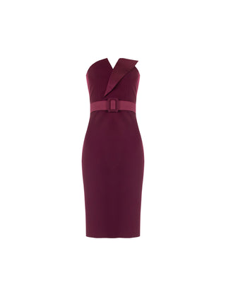 Bordeaux Sheath Dress with Belt and Lapel