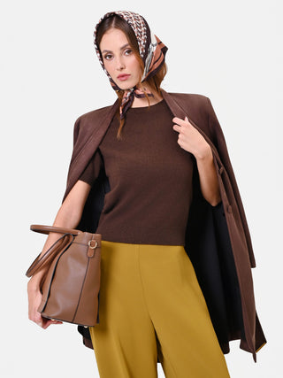 Maglia in lana marrone a maniche corte