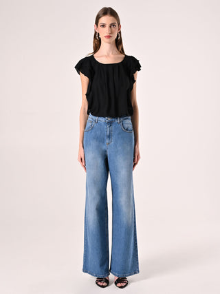Black Blouse with Cap Sleeves