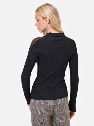 Black Viscose-Blend Ribbed Mock Neck Top