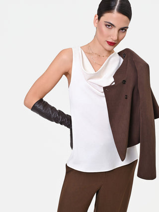 Canotta panna con scollo drappeggiato