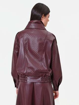 Bordeauxrote Steppjacke aus Kunstleder