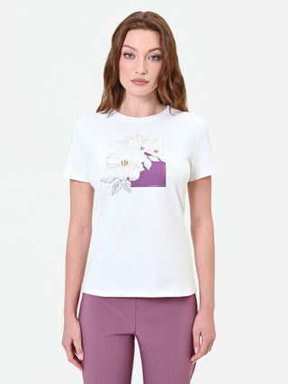 T-shirt panna con stampa artistica