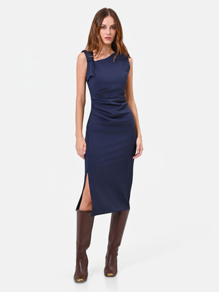 Blue Asymmetric Midi Sheath Dress