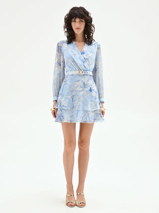 Robe courte fleurie bleu ciel