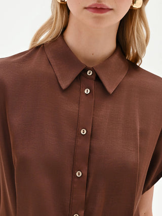 Chocolate Satin Cropped Shirt
