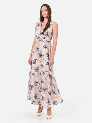 Long Blue Floral Print Dress