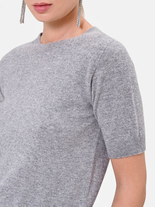 Maglia in lana grigio chiaro a maniche corte