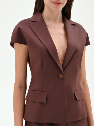 Giacca blazer color cioccolato con maniche corte