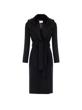Black midi coat with faux fur collar, wool blend
