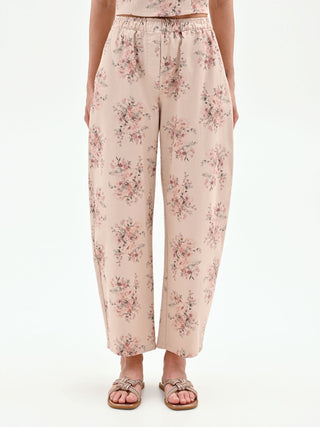 Pink Floral-Print Denim Trousers