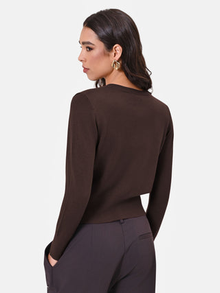 Dark Brown Viscose Button-Up Cardigan