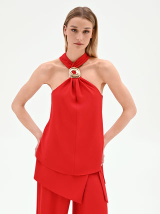 Top cropped bianco con scollo a cuore
