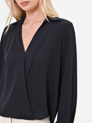 Black Satin Wrap Blouse