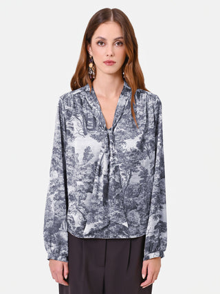 Blusa toile de jouy con fiocco al collo