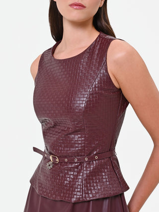 Abito midi in similpelle rosso bordeaux