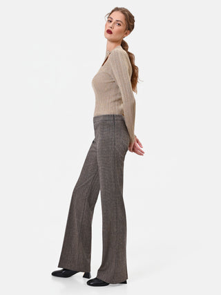 Pantalone dritto tortora beige motivo spigato