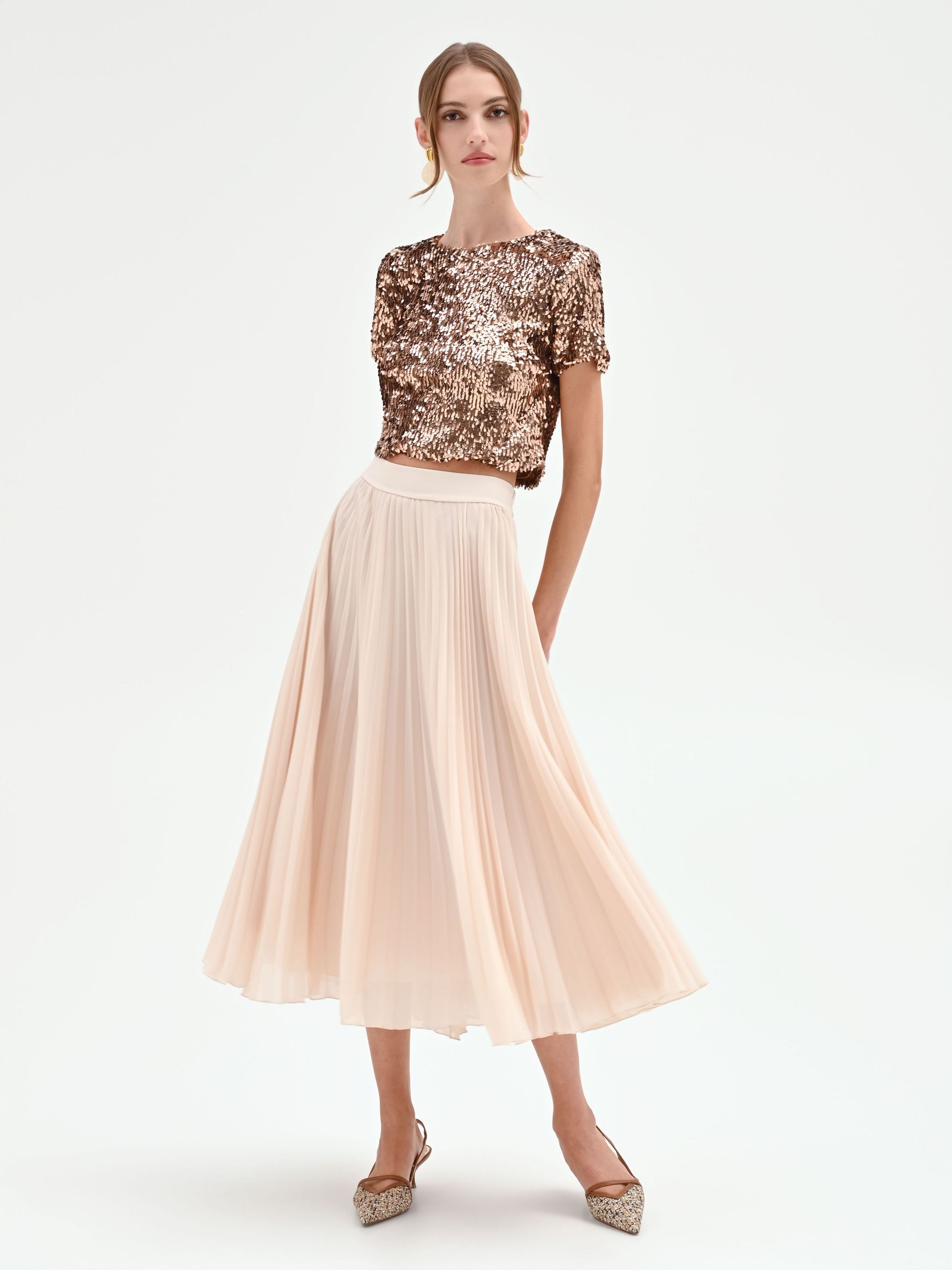 Light Beige Pleated Midi Skirt – Rinascimento