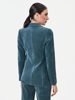 Teal Ribbed Single-Breasted Jacket