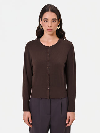 Dark Brown Viscose Button-Up Cardigan