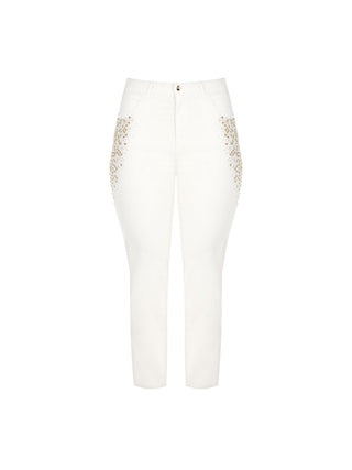 Curvy White Jeans with Studs and Rhinestones