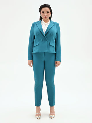 Curvy Teal Double-Breasted Scuba Crepe Blazer