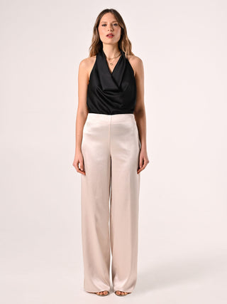 Pantalon en satin structuré beige