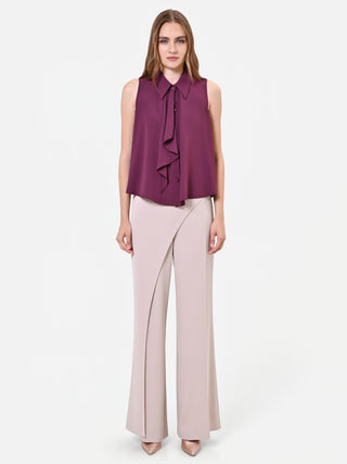 Burgundy Vertical Ruffle Sleeveless Top