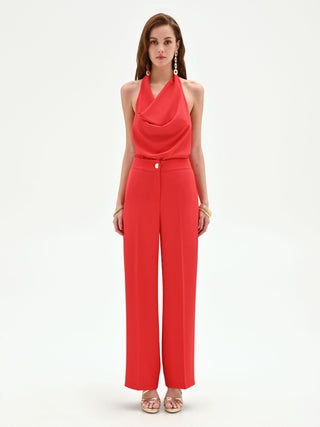 Pantalone a gamba larga rosso fragola in cadi