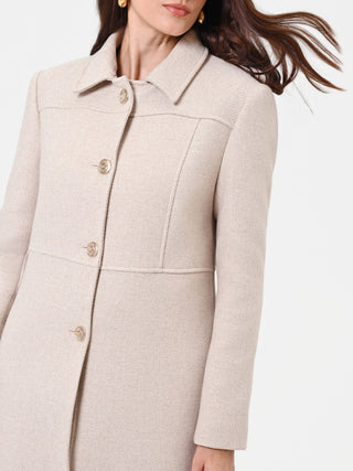 Cappotto monopetto tortora beige con collo effetto pelliccia