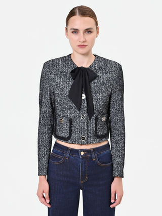 Cropped Black Jacket with Maxi Bow