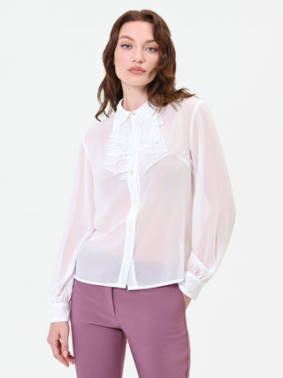 Cremeweiße Georgette-Bluse mit Rüschen