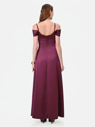 Bordeaux Draped Satin Long Dress