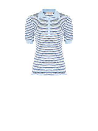Striped Light Blue Knit Polo Shirt