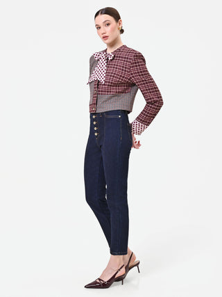 High-Waist Navy Button-Front Jeans