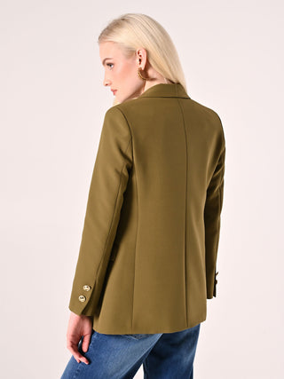 Giacca Monopetto con Bottoni Dorati Verde Militare