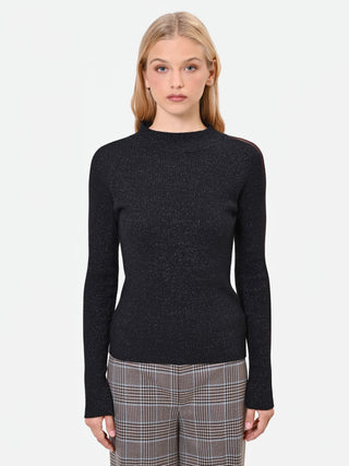 Black Viscose-Blend Ribbed Mock Neck Top