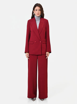 Burgundy Double-Breasted Jacket with Peak Lapels